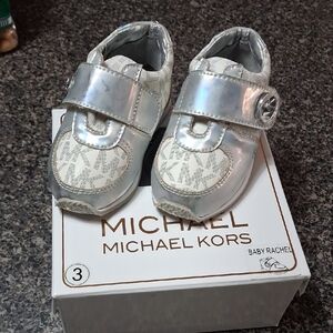 Michael Kors Shiny Silver Baby Walkers Sz 3 (6-9) Months